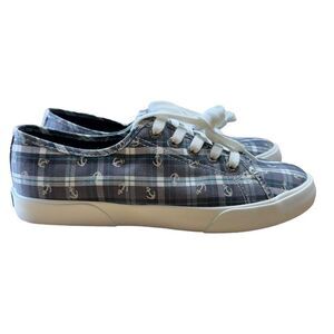 Sperry Women's Top-Sider Pier View Anchor Gray Plaid Sz 8 Nautical Sneakers